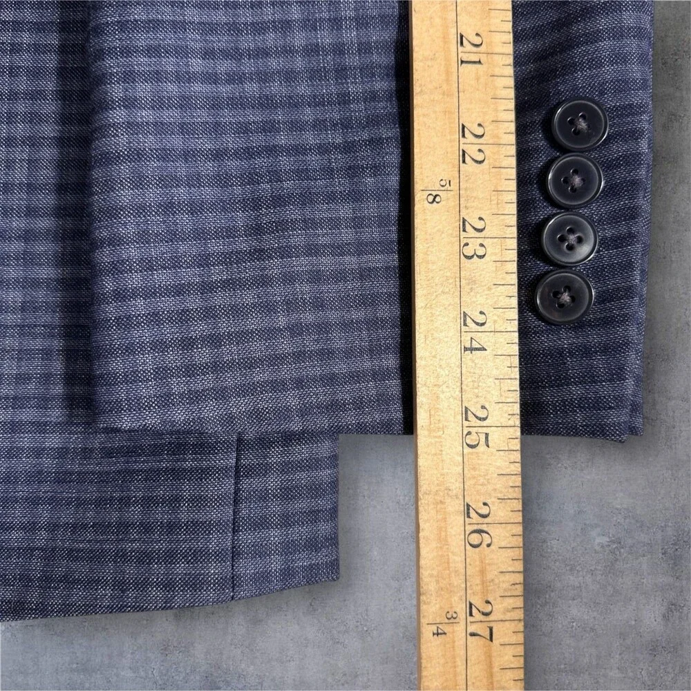CALVIN KLEIN Mens Blazer 44R Sport Coat 2-Button Jacket Plaid Navy/Blue Wool